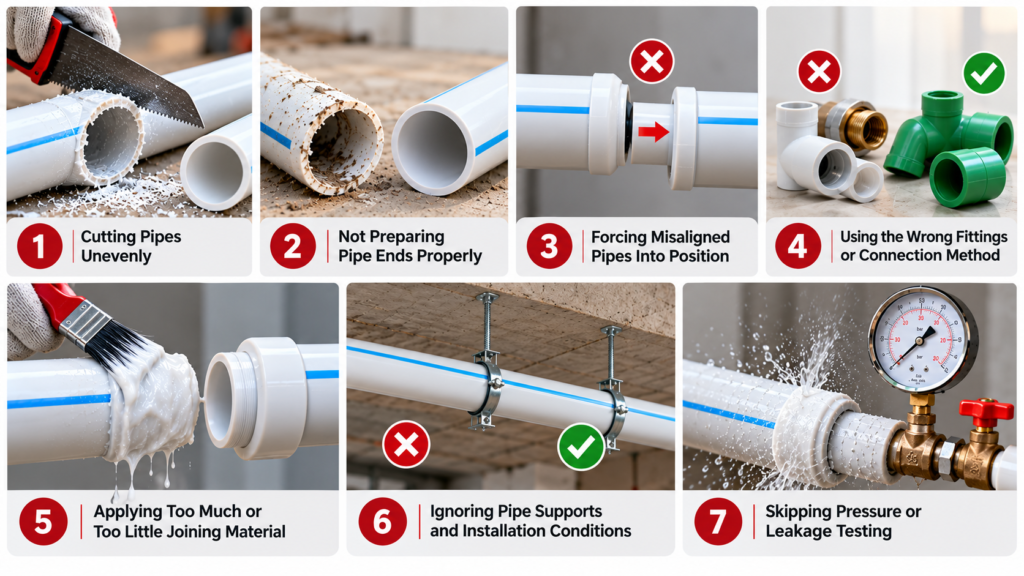 7 common pipe installation mistakes that cause leakage infographic